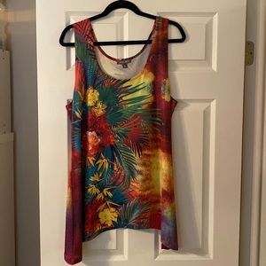 Roz&Ali shark bite tropical floral tank top size XL